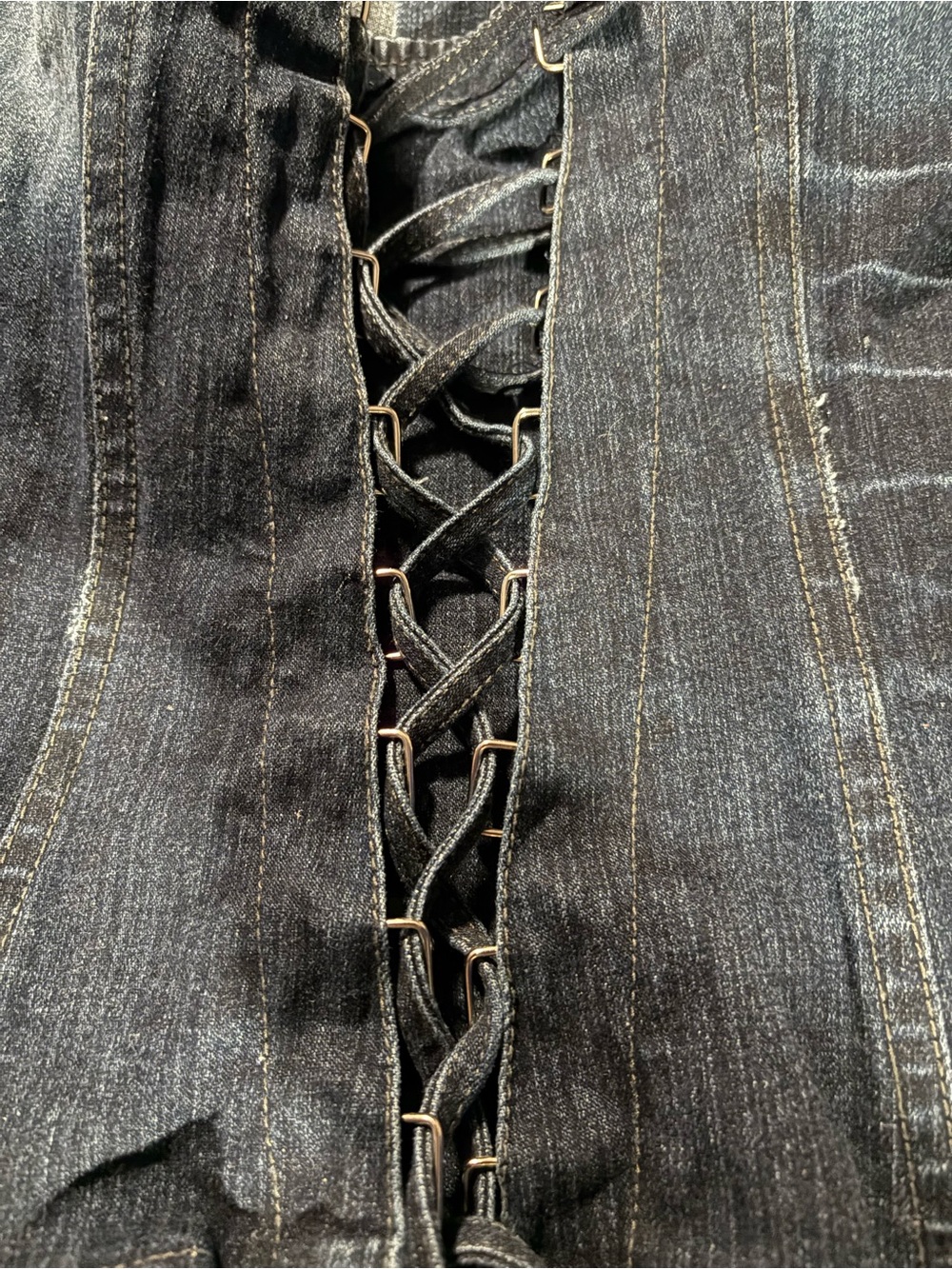 Tripp NYC Denim Corset Top in Dark Blue with Black Trim - Picture 5 of 12